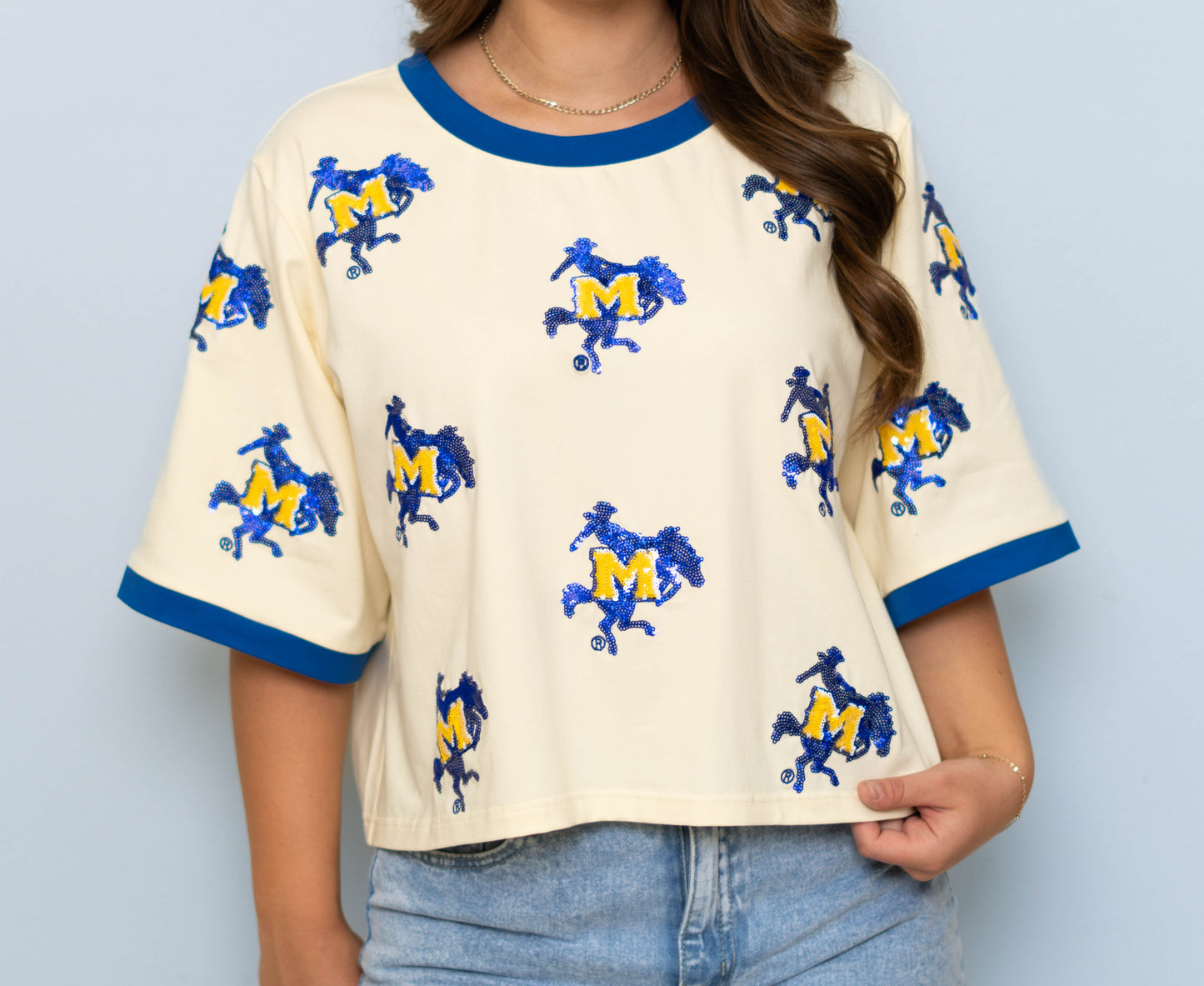 McNeese (Licensed) | Women's Oversized Scattered Crop Tee (Butter Yellow)