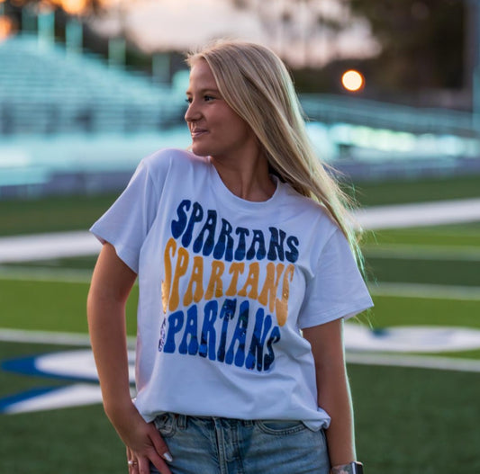 Groovy Spartans | Women's Sequin Design Tee (White)