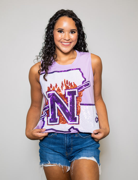 **PRE-ORDER ONLY** Northwestern State University (Licensed) | Women's Sequin Design Tank (Lavender)