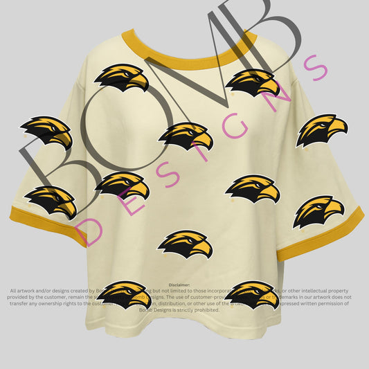 **PRE-ORDER ONLY** Wholesale | Southern Miss (LICENSED) | Women's Oversized Scattered Crop Tee (Butter Yellow)
