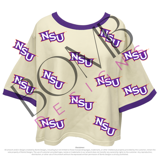 **PRE-ORDER ONLY** Wholesale | Northwestern (LICENSED) | Women's Oversized Scattered Crop Tee (Cream)