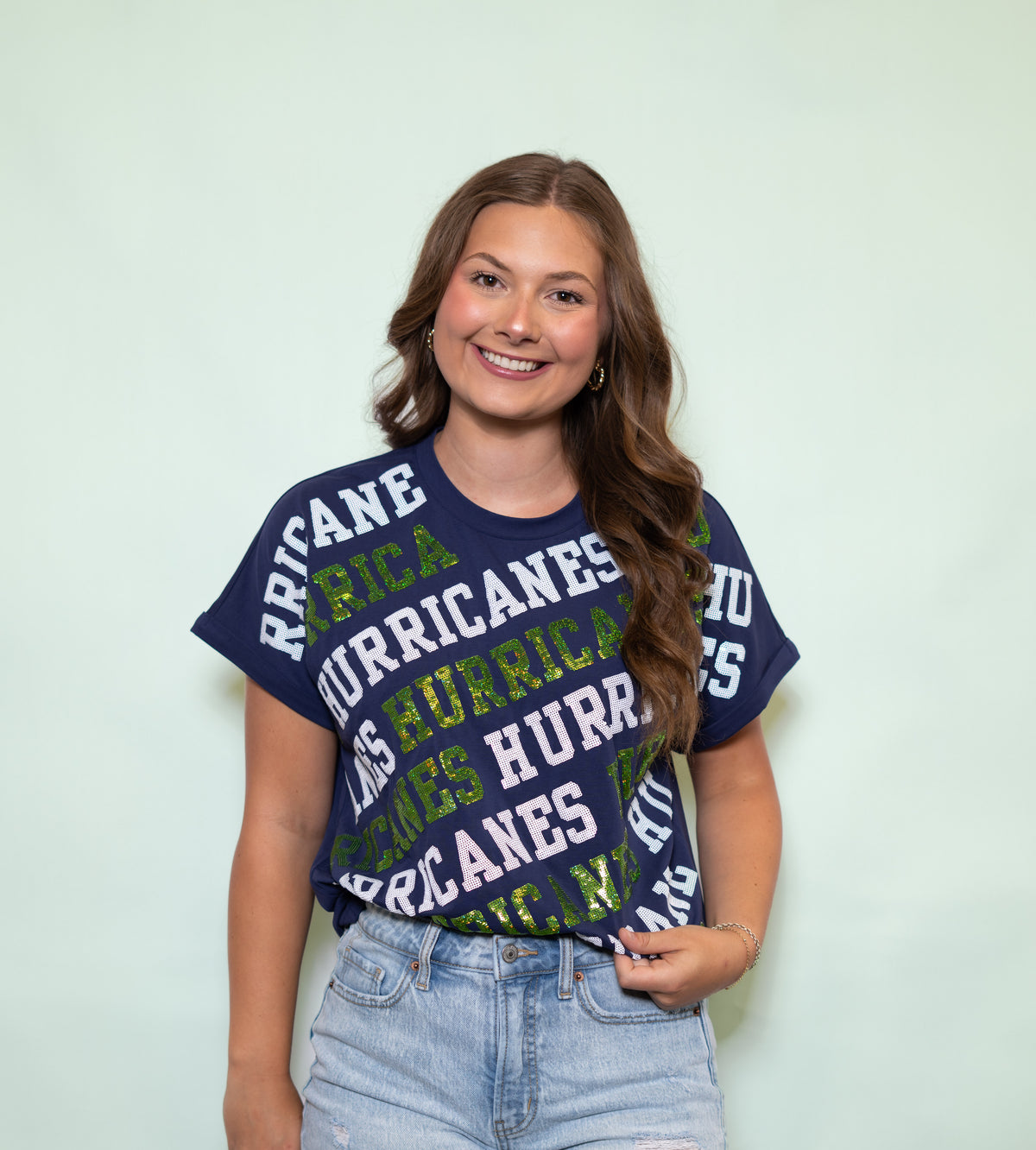 Hurricanes Varsity Block | Women's Cuff Sleeve Tee (Navy)