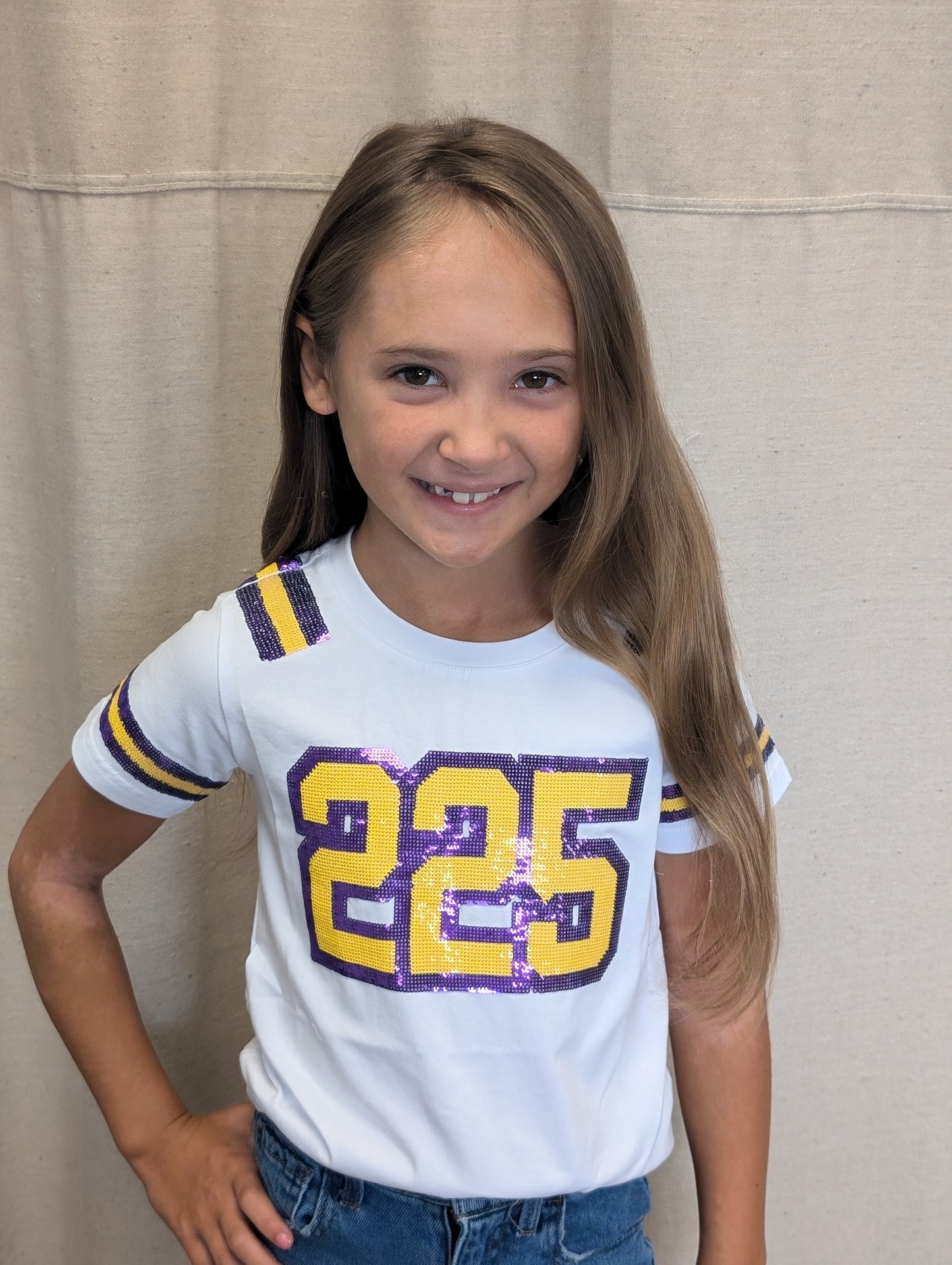 Adult & Youth  | Geaux 225 Sequin Jersey Tee (White)
