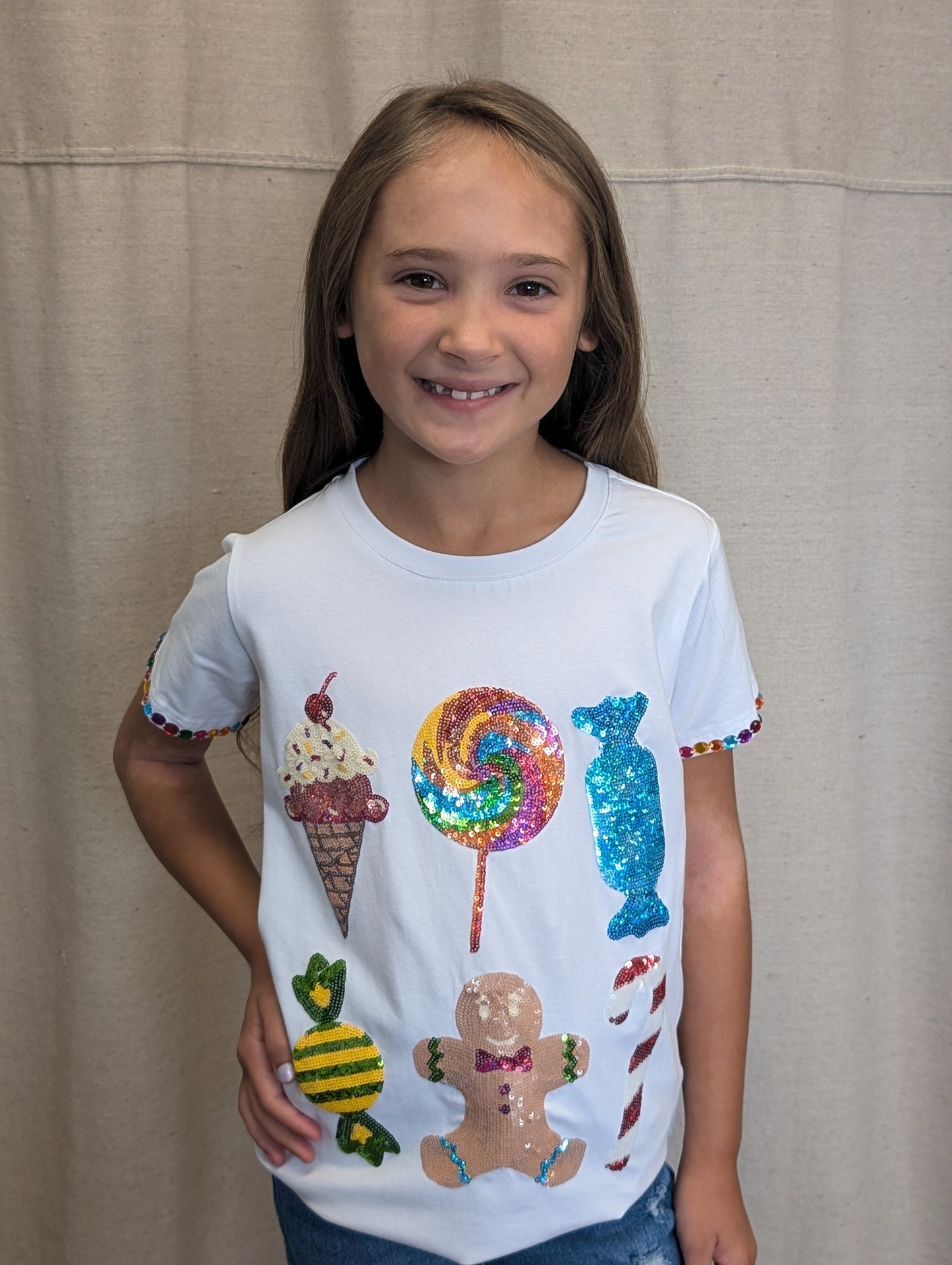 Candy Land Tee | Youth Sequin Design Tee (White)