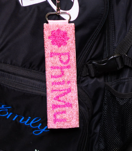 Wholesale | Phi Mu (Licensed Greek) | Beaded Bag Tag (Pink)