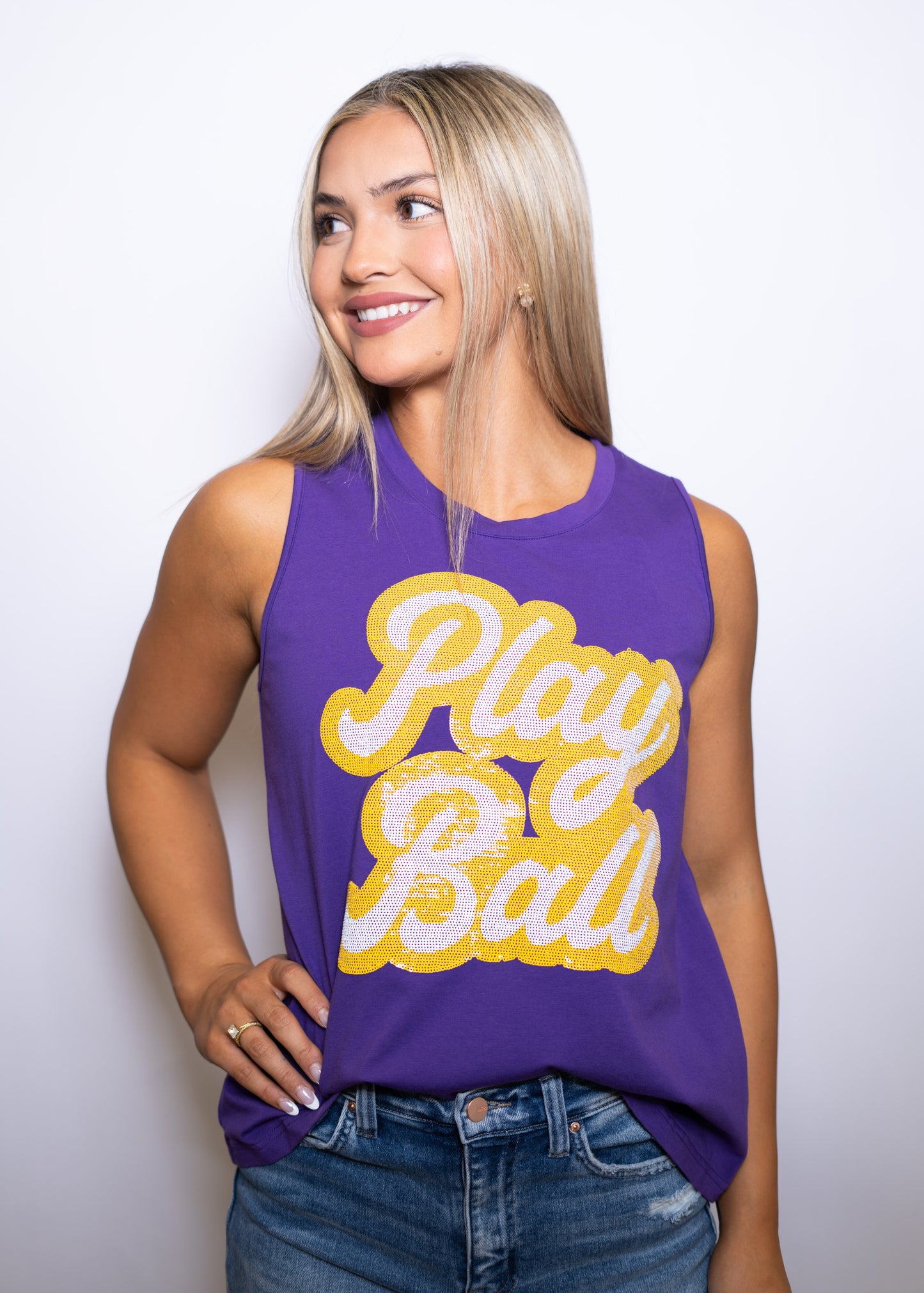 Play Ball | Women's Sequin + Metallic Embroidery Tank (Purple)