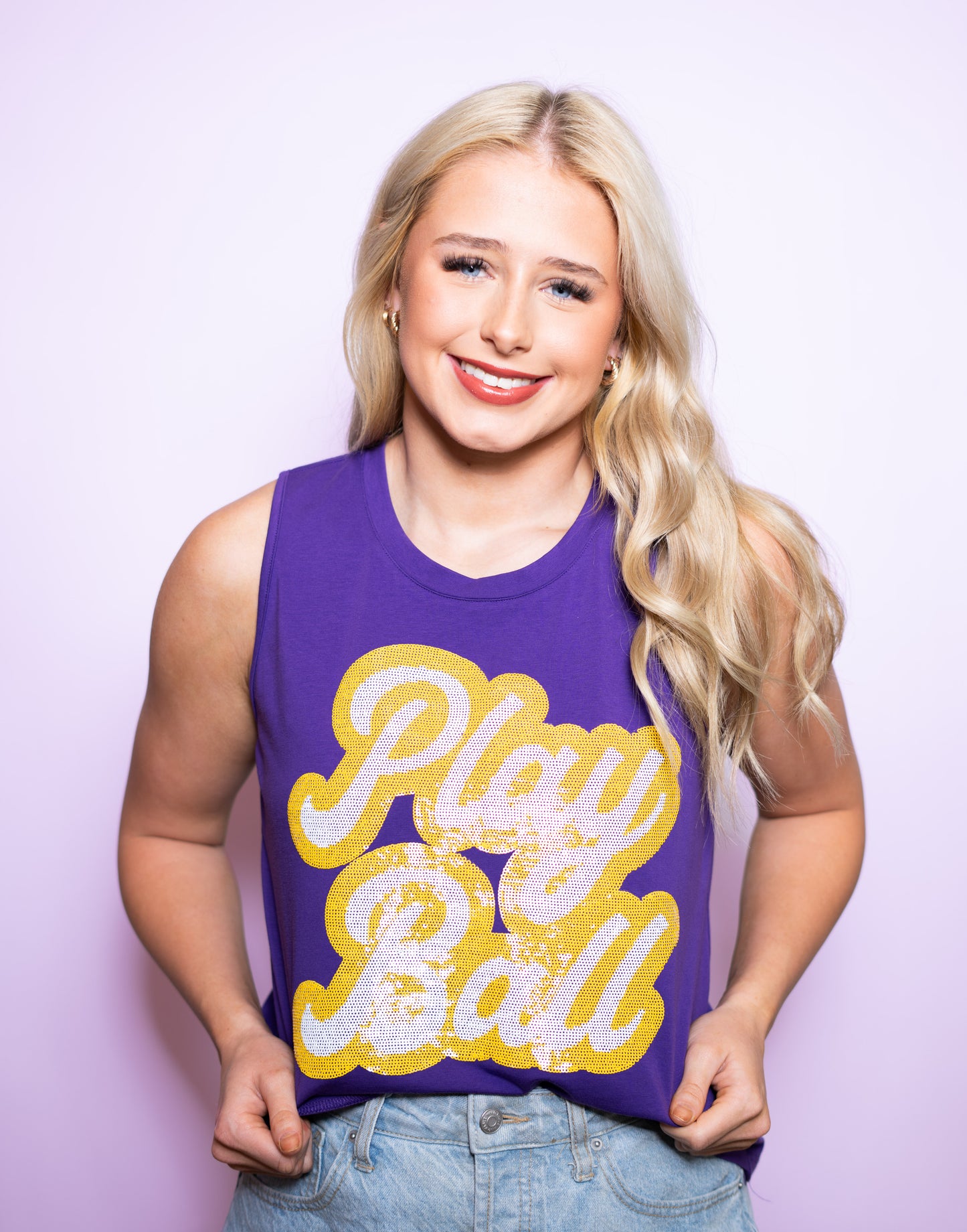 Play Ball | Women's Sequin + Metallic Embroidery Tank (Purple)