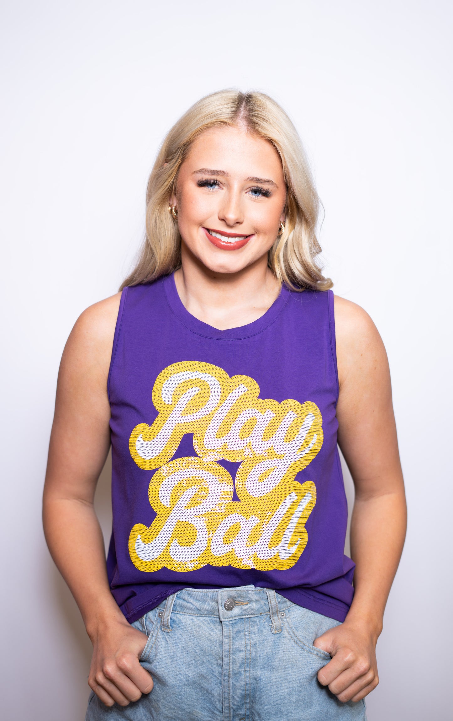 Play Ball | Women's Sequin + Metallic Embroidery Tank (Purple)