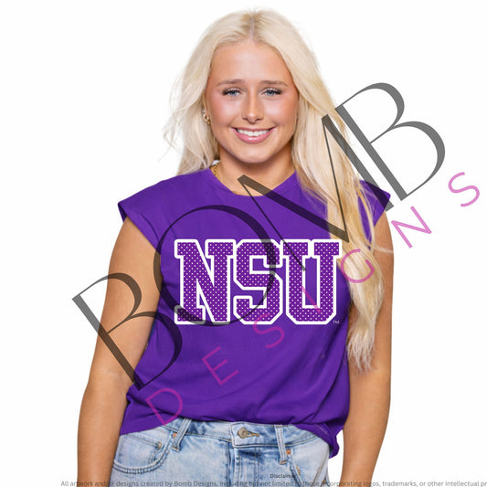 **PRE-ORDER ONLY** Wholesale | Northwestern | Women's Polka Dot Appliqué Embroidery Boxy Tank (Purple)