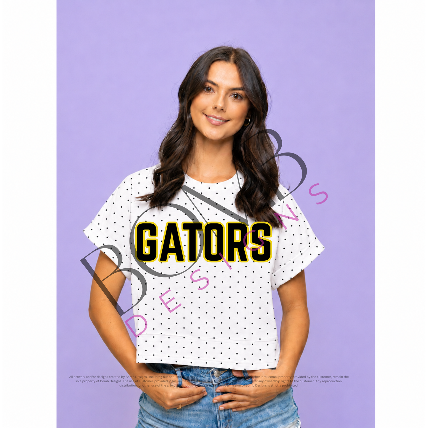 **PRE-ORDER ONLY** Gators | Polka Dot Exposed Seam Crop Shirt (Black Polka Dot)