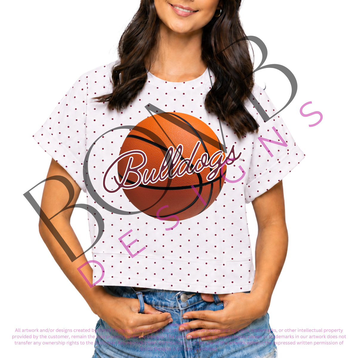 **PRE-ORDER ONLY** Wholesale | Mississippi State Bulldogs Basketball (Licensed) | Polka Dot Exposed Seam Crop (Maroon Polka Dot)