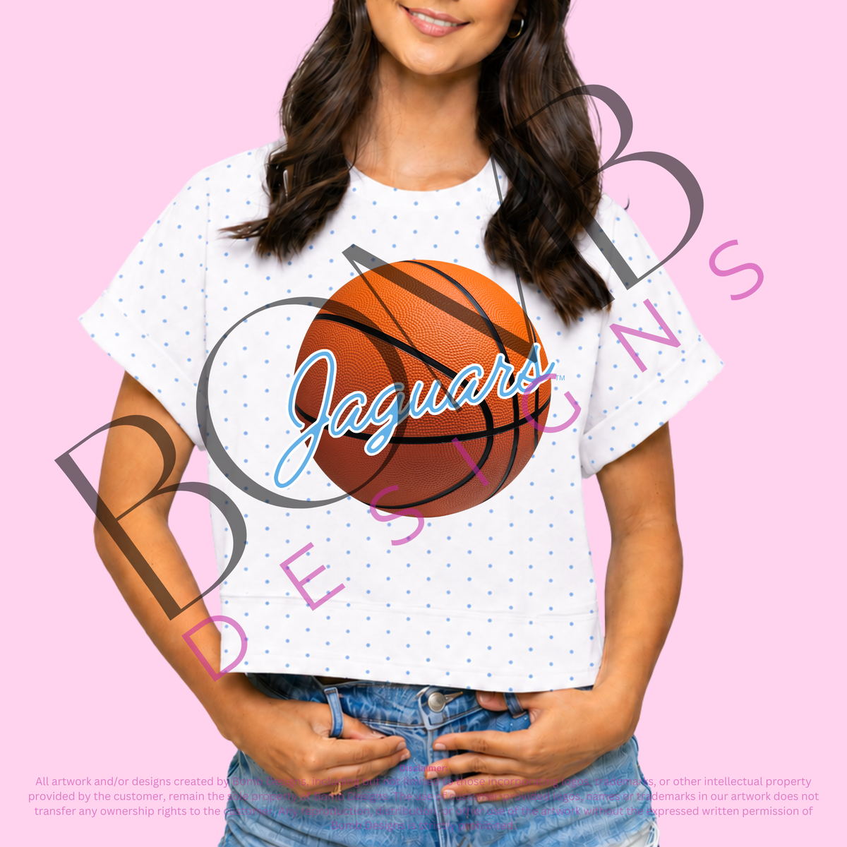 **PRE-ORDER ONLY** Wholesale | Southern University Jaguars Basketball (Licensed) | Polka Dot Exposed Seam Crop (Blue Polka Dot)
