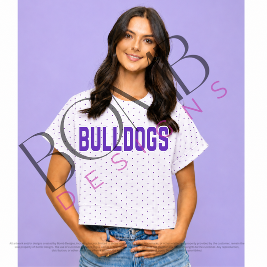 **PRE-ORDER ONLY** Bulldogs | Polka Dot Exposed Seam Crop Shirt (Purple Polka Dot)