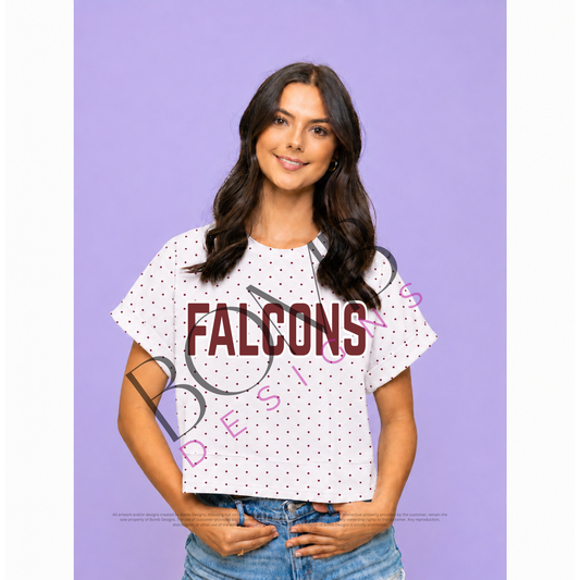 **PRE-ORDER ONLY** Falcons | Polka Dot Exposed Seam Crop Shirt (Maroon Polka Dot)