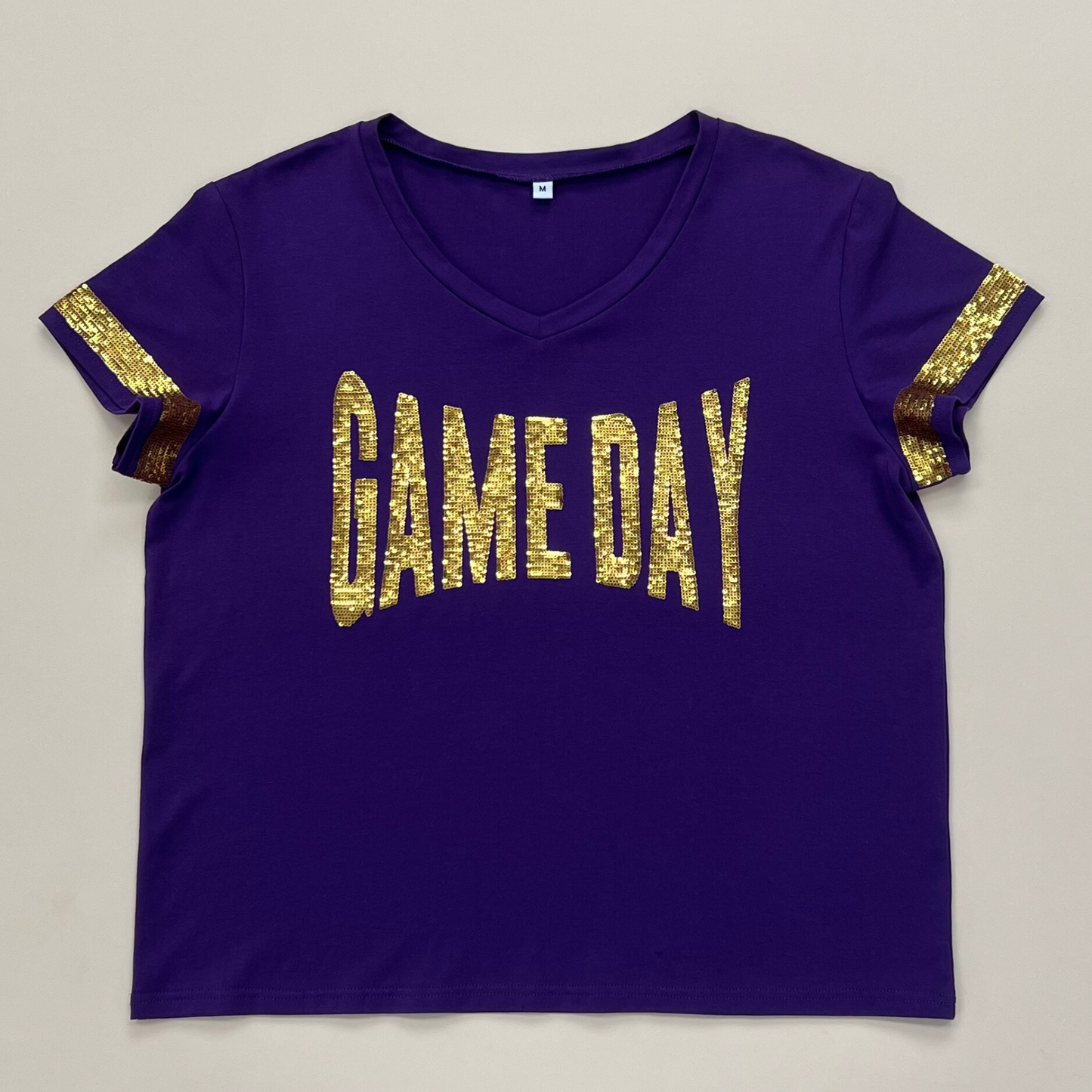 **PRE-ORDER ONLY** GAME DAY | Women's Sequin Design V-Neck Tee (Purple)
