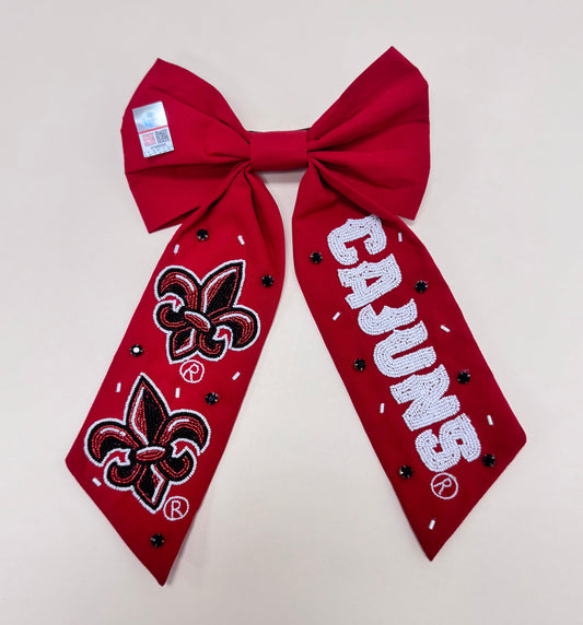 University of Louisiana Lafayette Ragin' Cajuns (Licensed) | Beaded Hair Bow (Red)