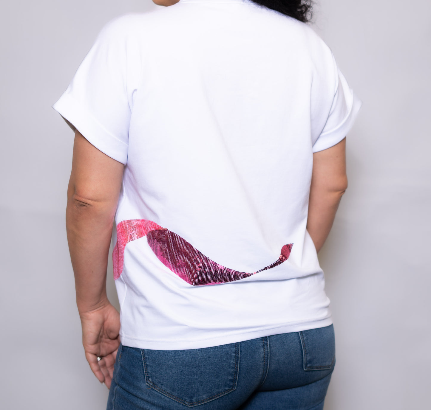 **PRE-ORDER ONLY** Wholesale | Ribbon & Pearls Breast Cancer Awareness | Women's Sequin Design Cuff Sleeve (White)