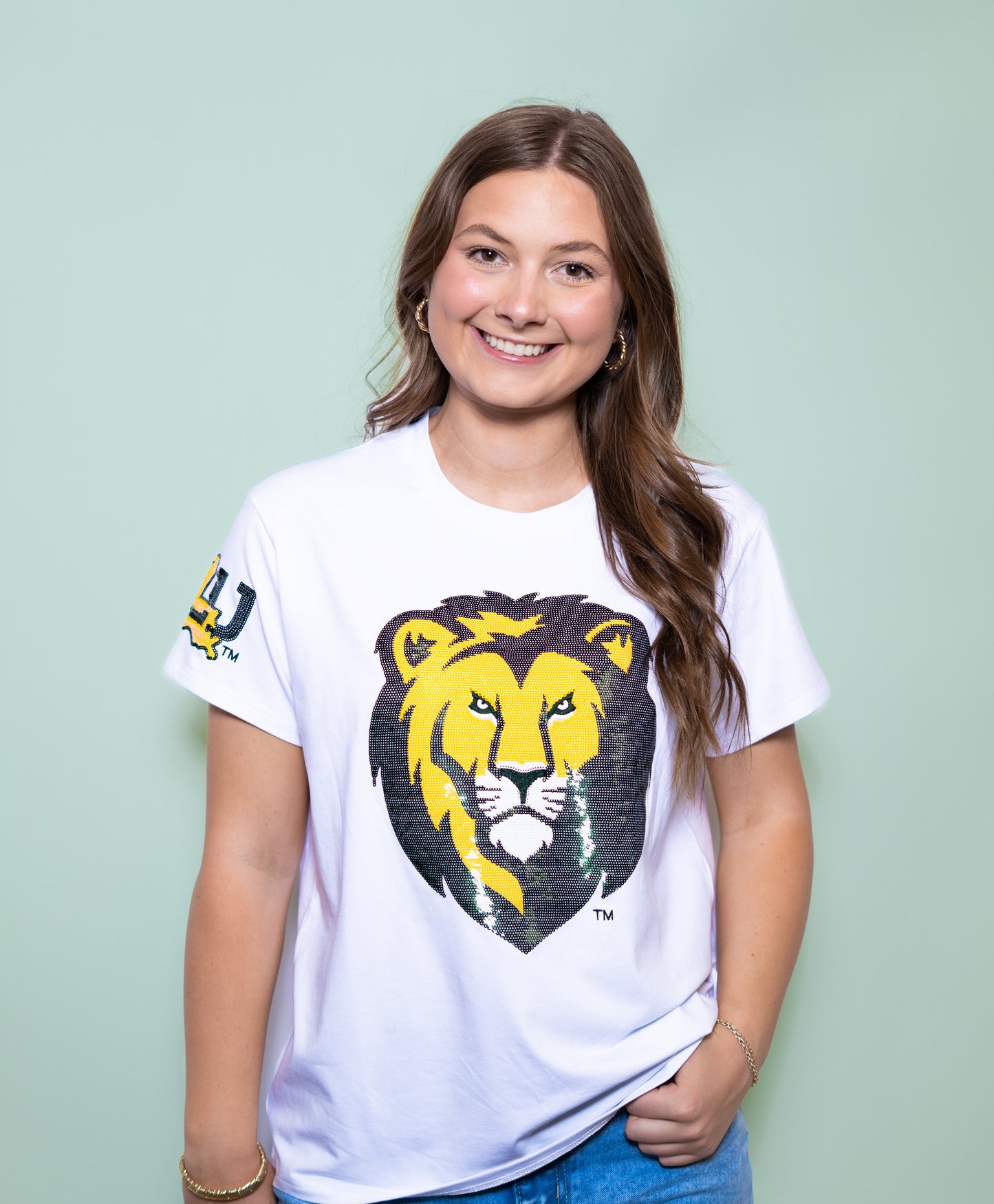 **PRE-ORDER ONLY** Southeastern Louisiana University Lions (Licensed) | Women's Sequin Design Tee (White)