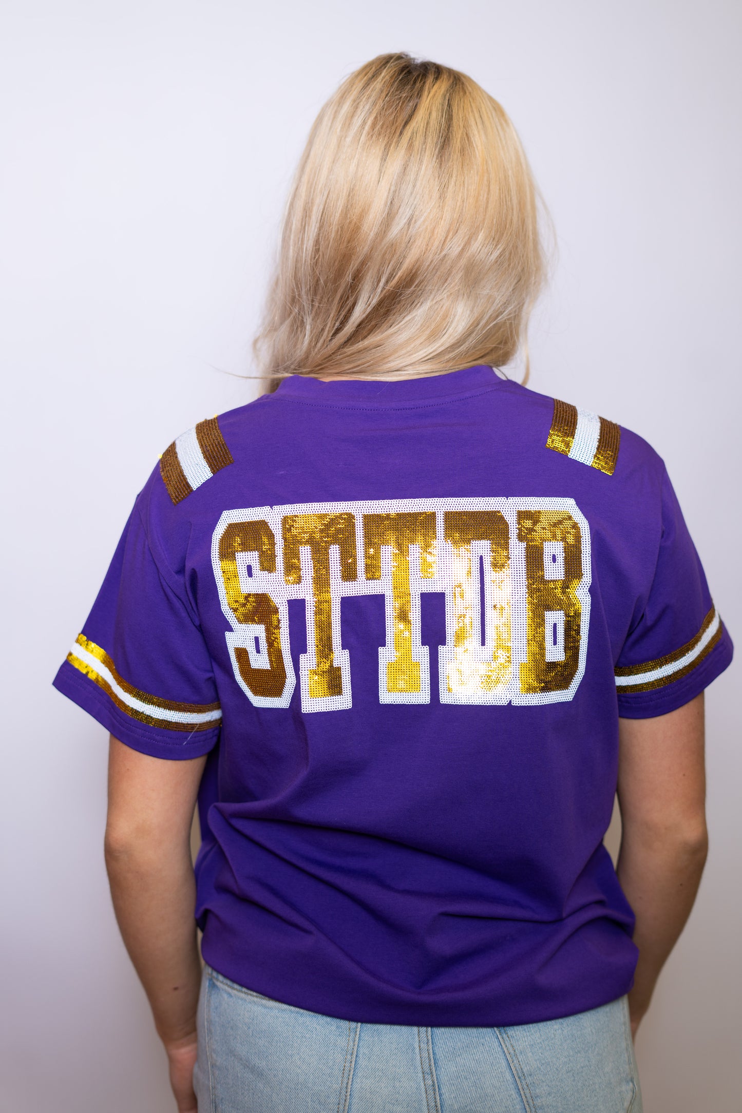 Wholesale | STTDB Let the Band Play Neck | Women's Sequin Jersey Tee (Purple)