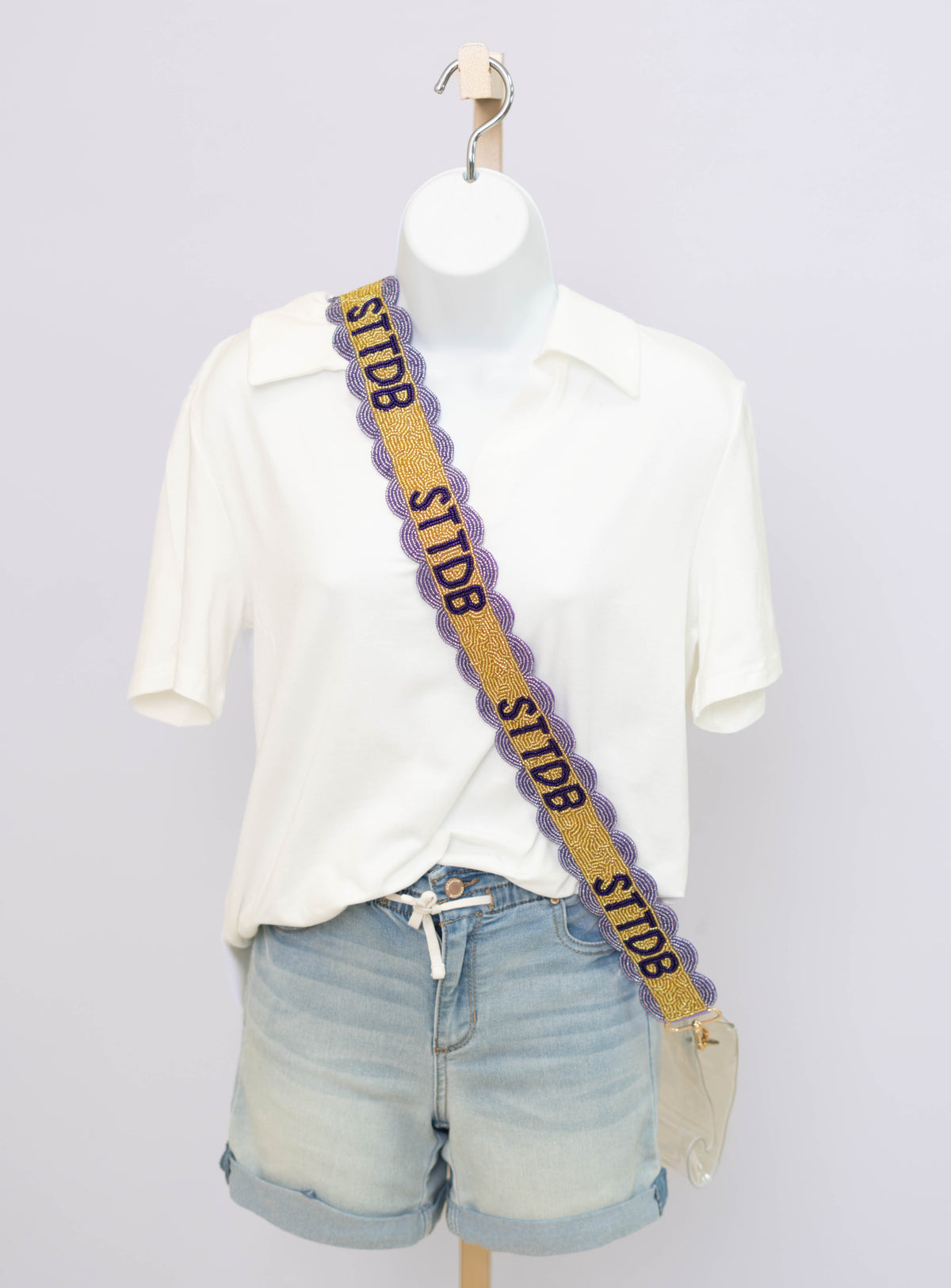 STTDB | Scalloped Beaded Purse Strap (Gold w/ Lavender Scallops)
