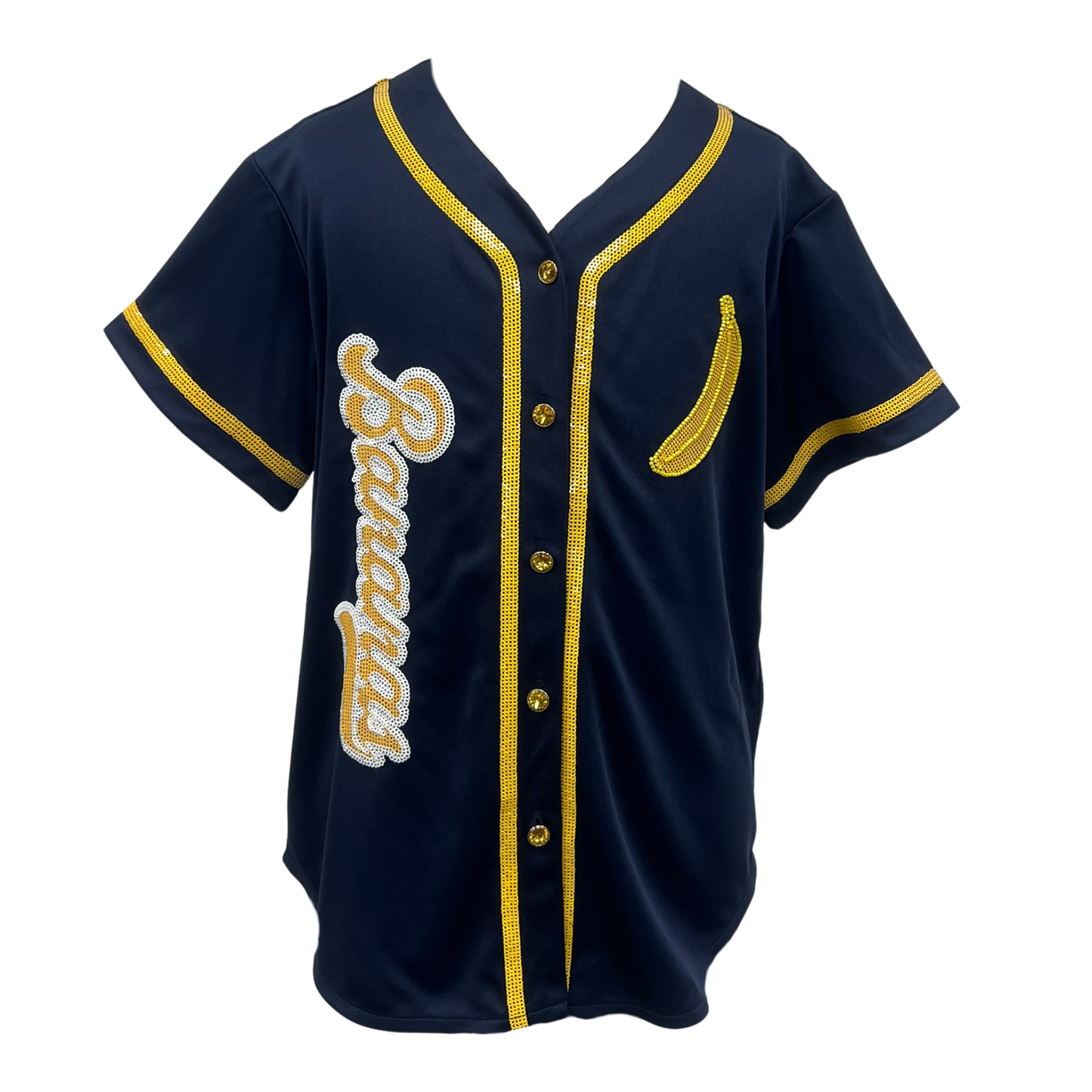 **PRE-ORDER ONLY** Bananas | Youth  Sequin Embroidery + Beaded Baseball Jersey (Navy)