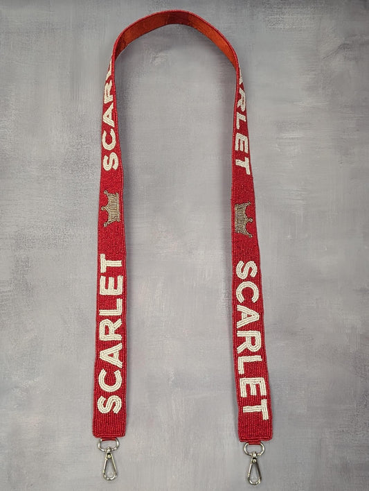 Scarlet Custom Beaded Purse Strap with Silver Crowns