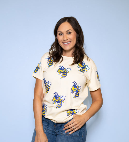 Wholesale | Scattered Hornets Blue/Yellow  | Women's Sequin Design (Light Yellow)
