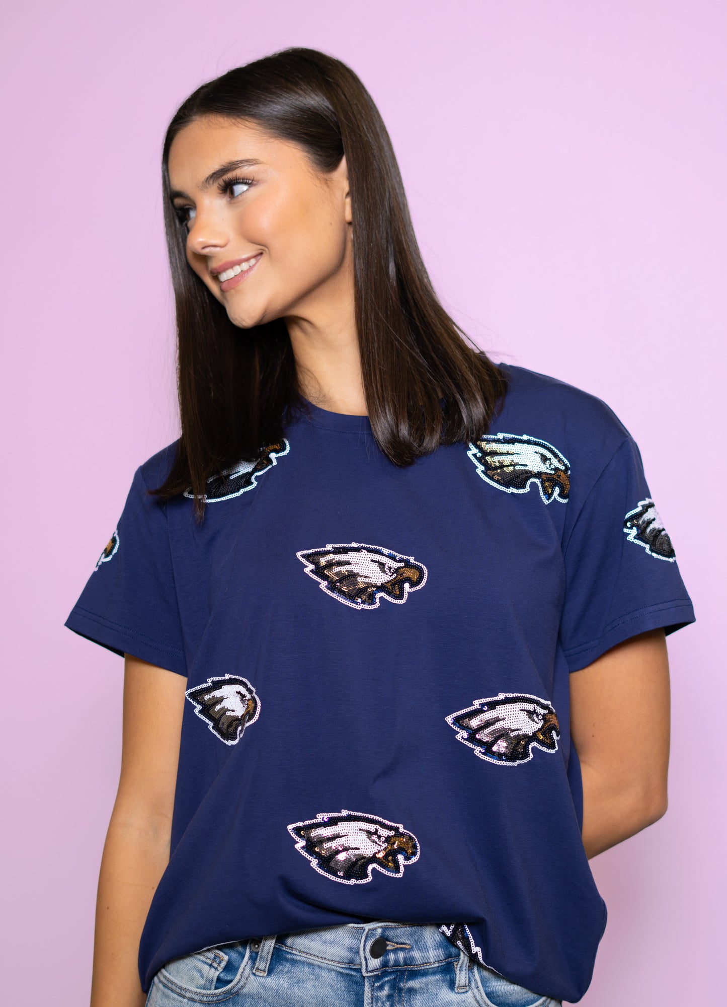 Scattered Eagles (Navy/Gold) | Women's Sequin Design Tee (Navy)