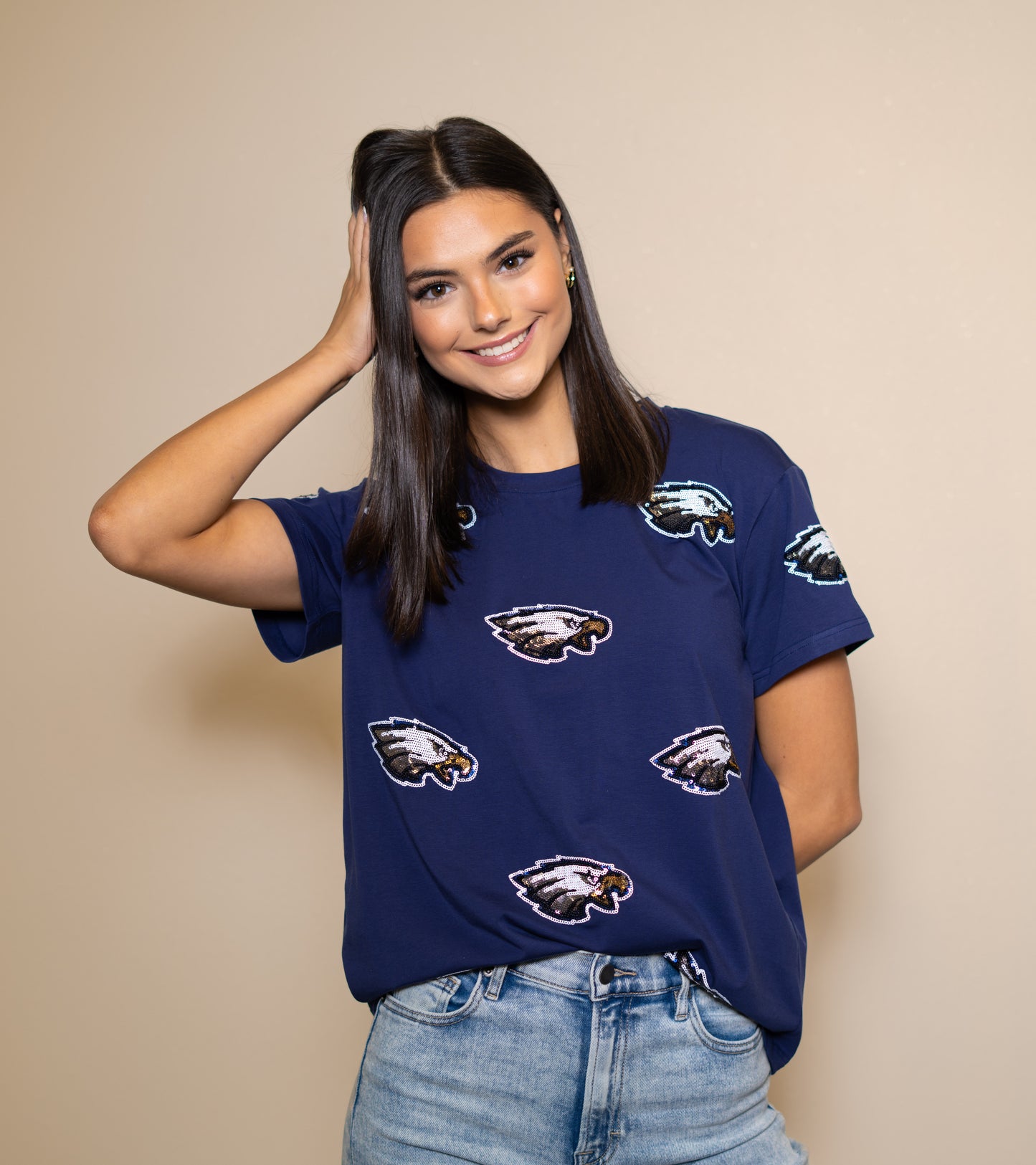 Scattered Eagles (Navy/Gold) | Women's Sequin Design Tee (Navy)
