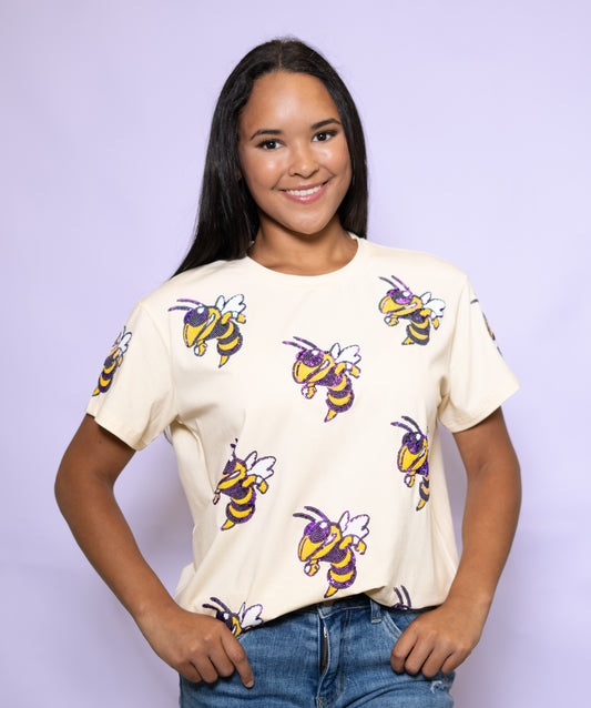 Wholesale | Scattered Jackets | Women's Sequin Design Tee (Light Yellow)