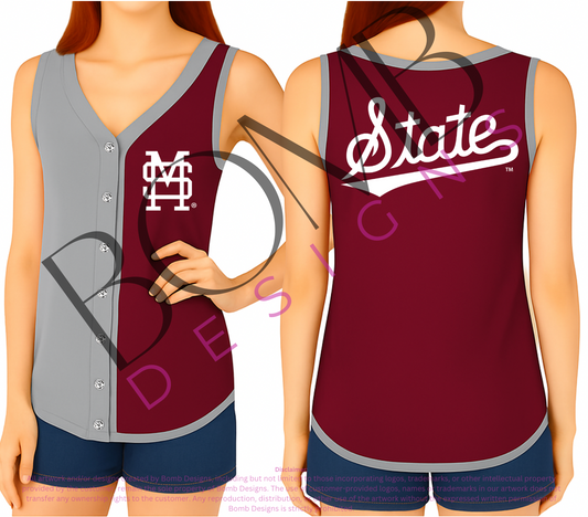**PRE-ORDER ONLY** Mississippi State (Licensed) | 2-Tone Baseball Jersey Tank (Grey / Maroon)