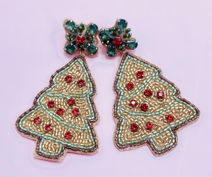 CHRISTMAS TREE COOKIE Earrings | Custom Beaded Earrings