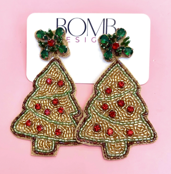CHRISTMAS TREE COOKIE Earrings | Custom Beaded Earrings