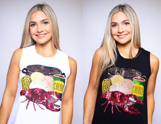 **PRE-ORDER ONLY** Crawfish Season | Women's Sequin Design Tank (White or Black)