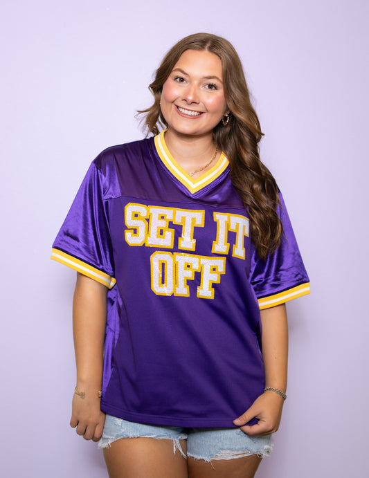 Wholesale | Set It Off | Women's Sequin Design Football Jersey (Purple)