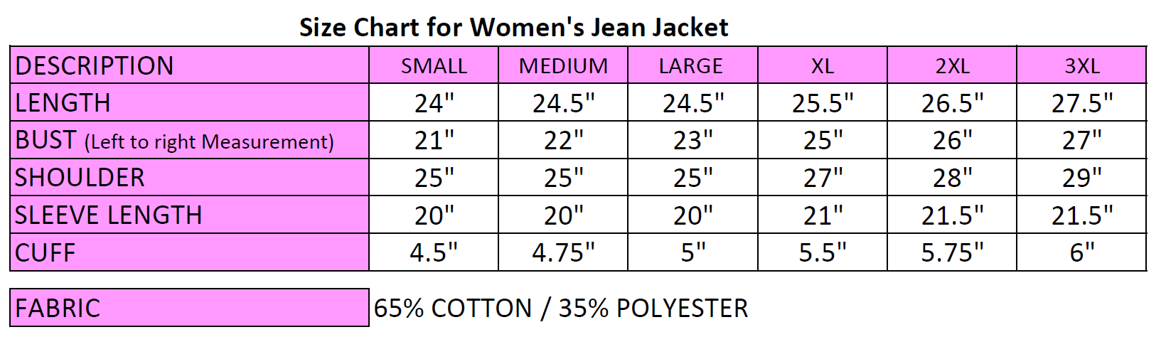 Denim Jacket Size Chart For Ladies ADJKT006 Genuine Leather Hand