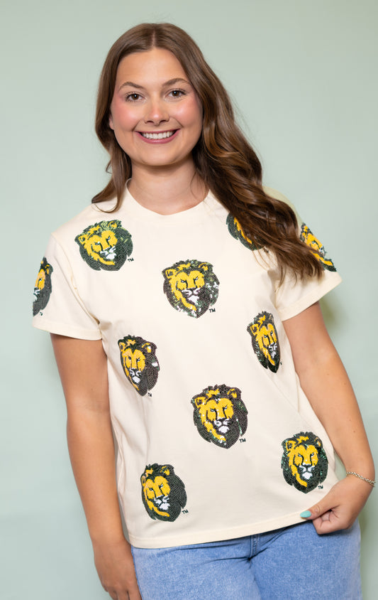 **PRE-ORDER ONLY** Scattered SLU Lions (LICENSED) | Women's Sequin Design Tee (Yellow)