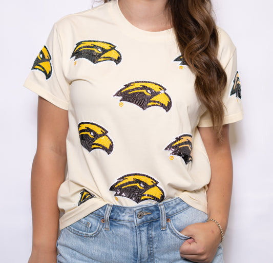 Wholesale | Scattered Southern Miss (Licensed) | Women's Sequin Design (Light Yellow)