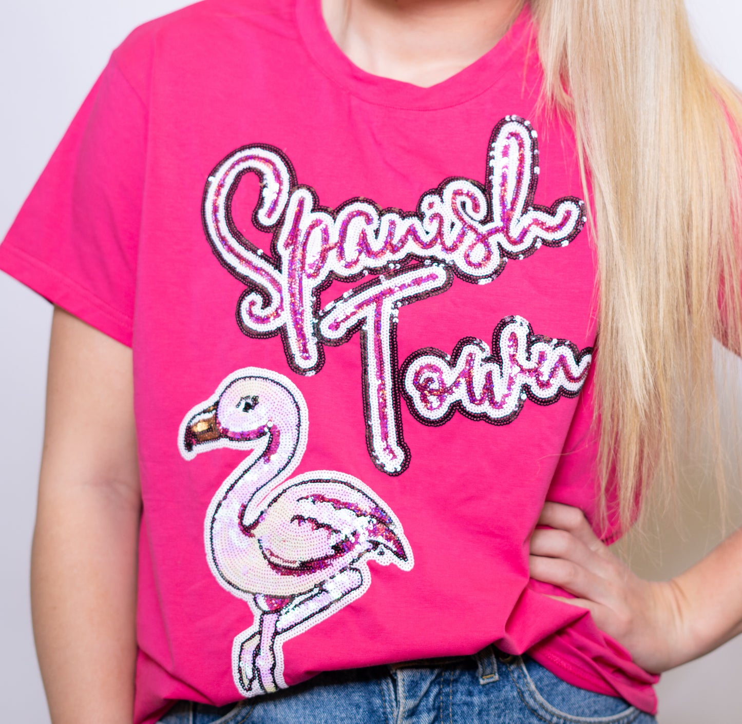 **PRE-ORDER ONLY**  WHOLESALE | Spanish Town Flamingo | Women's Sequin Design (Pink)