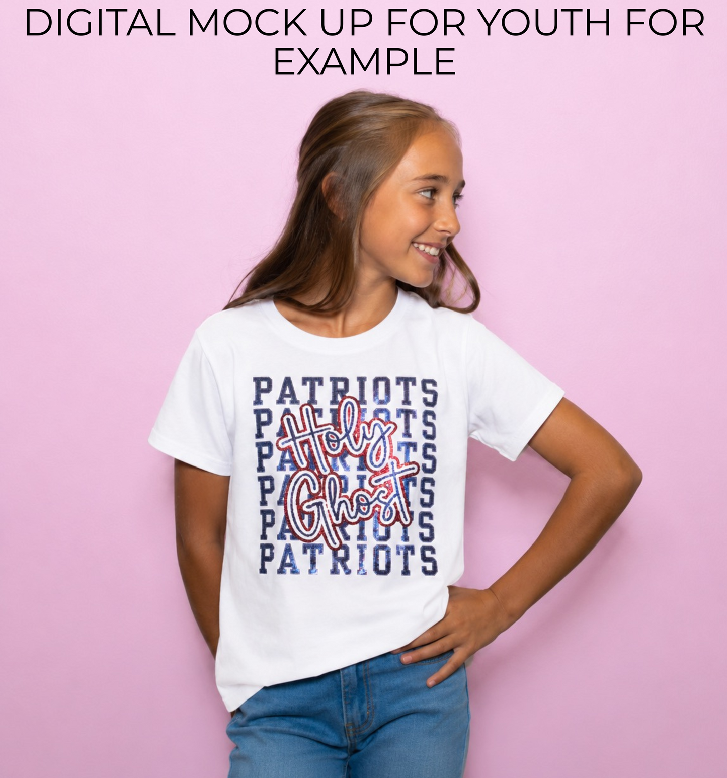 **PRE-ORDER ONLY** Holy Ghost Patriots Block Script | Sequin Design Tee (White)