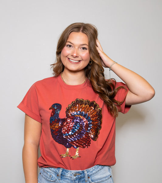 **PRE-ORDER ONLY** Turkey Time | Women's Sequin Design Cuff Sleeve (Rust)