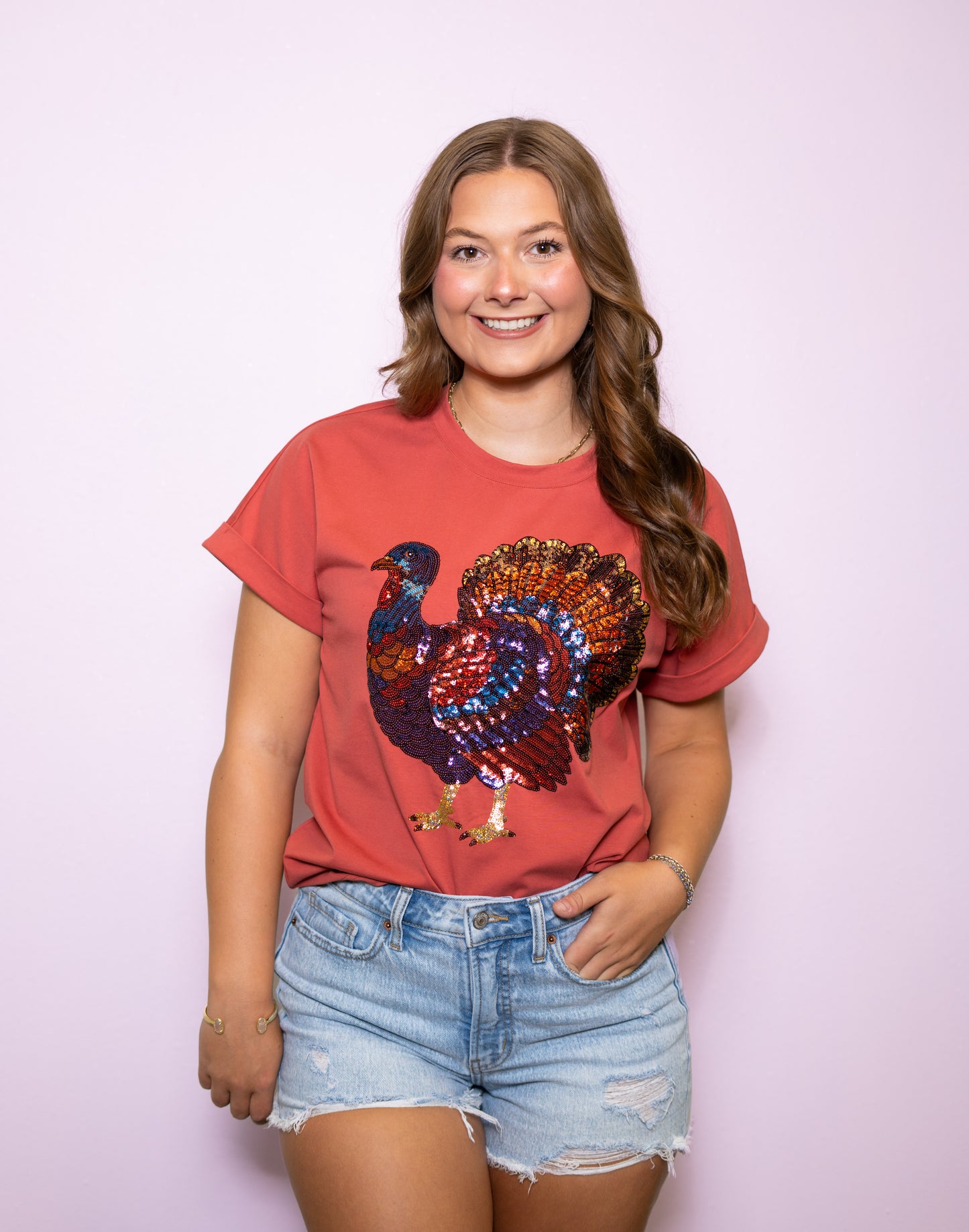 **PRE-ORDER ONLY** Turkey Time | Women's Sequin Design Cuff Sleeve (Rust)