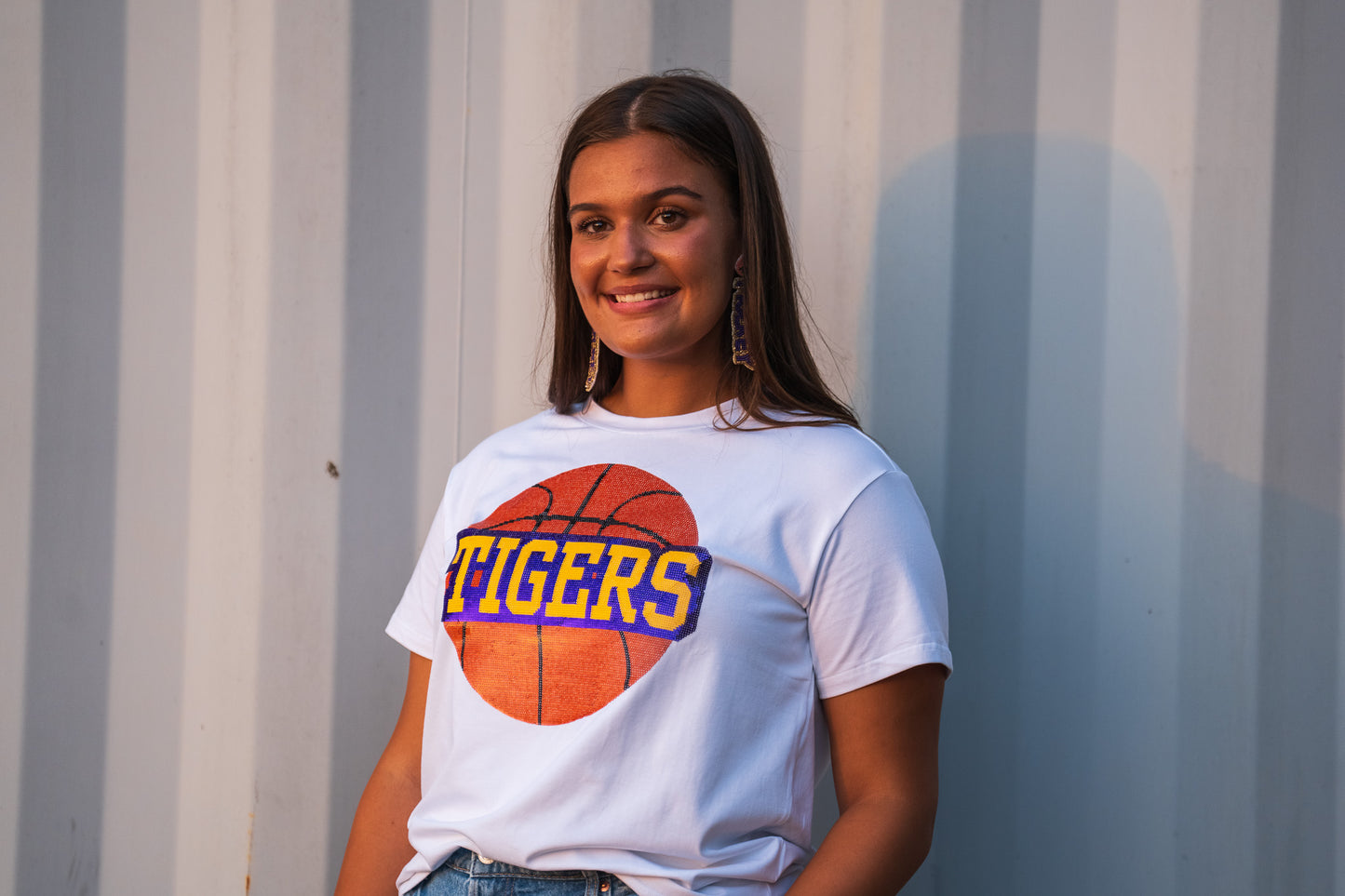 Women's Tigers Basketball Sequin Design Tee (White)