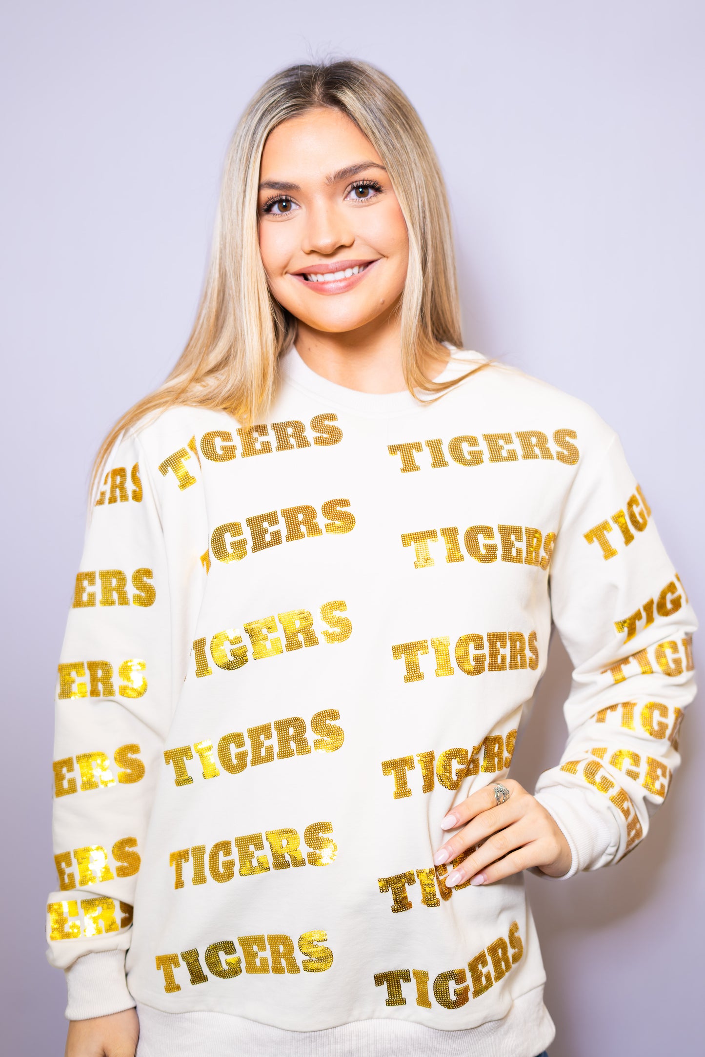 **PRE- ORDER ONLY** Wholesale | Tigers | Women's Sequin Design (Cream)