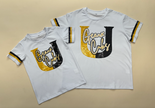 University Lab School | Geaux Cubs | Youth & Women's Sequin Design Tee (White)