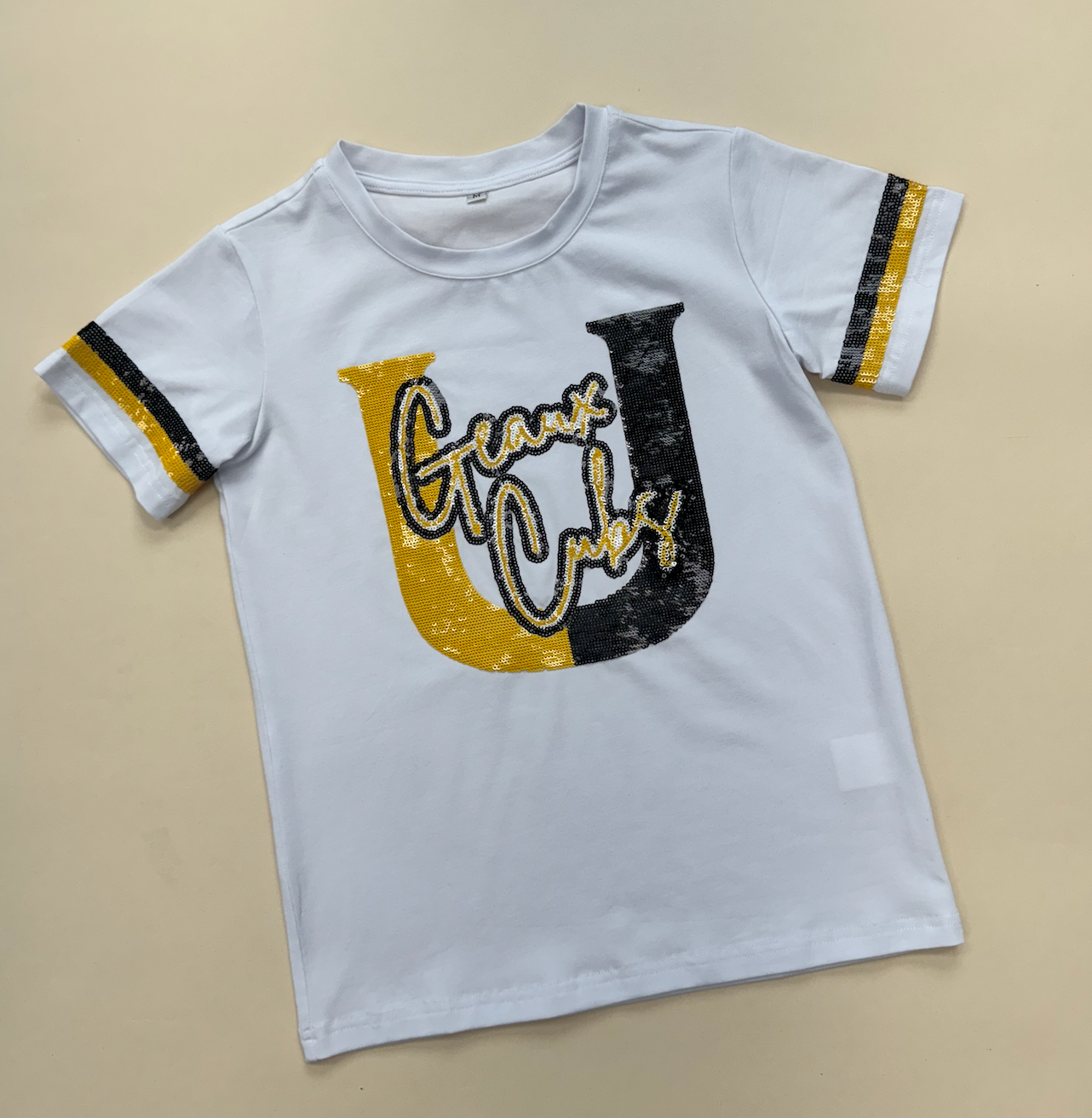 University Lab School | Geaux Cubs | Youth & Women's Sequin Design Tee (White)