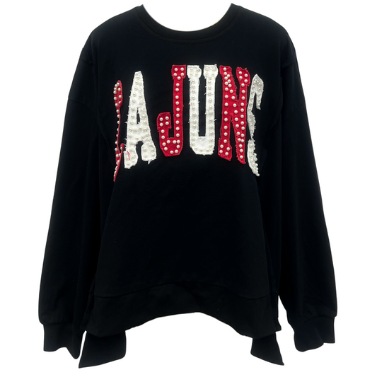**PRE-ORDER ONLY** Cajuns (Licensed) | Women's Distressed Embroidery Pullover (Black)