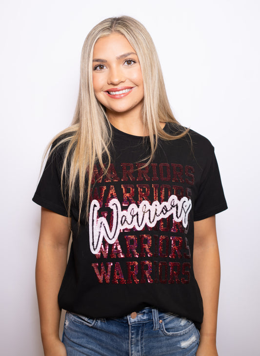 Warriors | Women's Sequin Design Tee (Black)