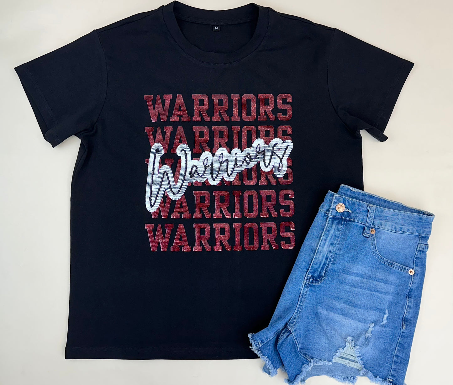Warriors | Women's Sequin Design Tee (Black)