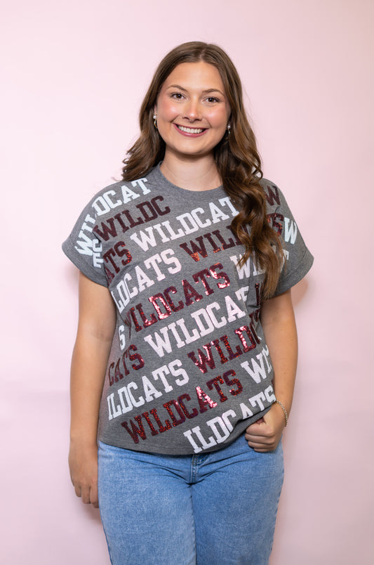 Wholesale | Wildcats Varsity Block | Women's Cuff Sleeve (Grey)
